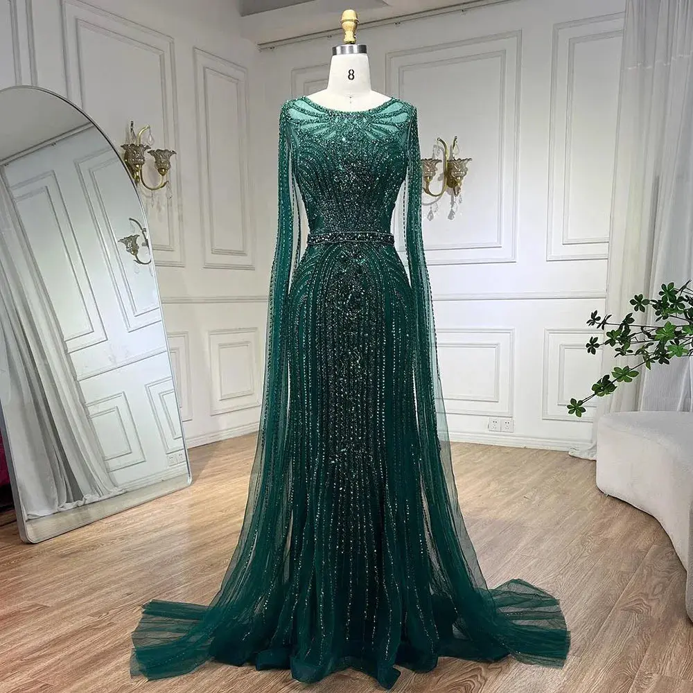 Cocoa Splendor: Brown Mermaid Gown with Beaded Cape Sleeves – 2025 Luxury Evening Collection