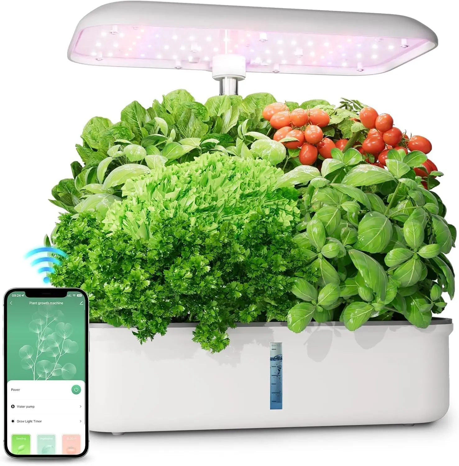 14-Pod Smart Indoor Hydroponics Growing System Kit, WiFi & App Control, Grow Light, Quiet Pump, 5L Water Tank, Automatic Timer Planter, White Home Garden Supplies for Gardening Gifts