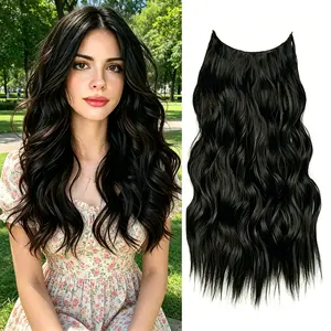 Plodon 16" One-Piece Clip in Hair Extensions, Black/Dark Brown/Blonde Mix, 180% Density Water Wave, 4 Clips Secure Fit, Glueless Beginner Friendly, Invisible Transparent Lace, Viral TikTok Trend Daily Use Hairpiece.