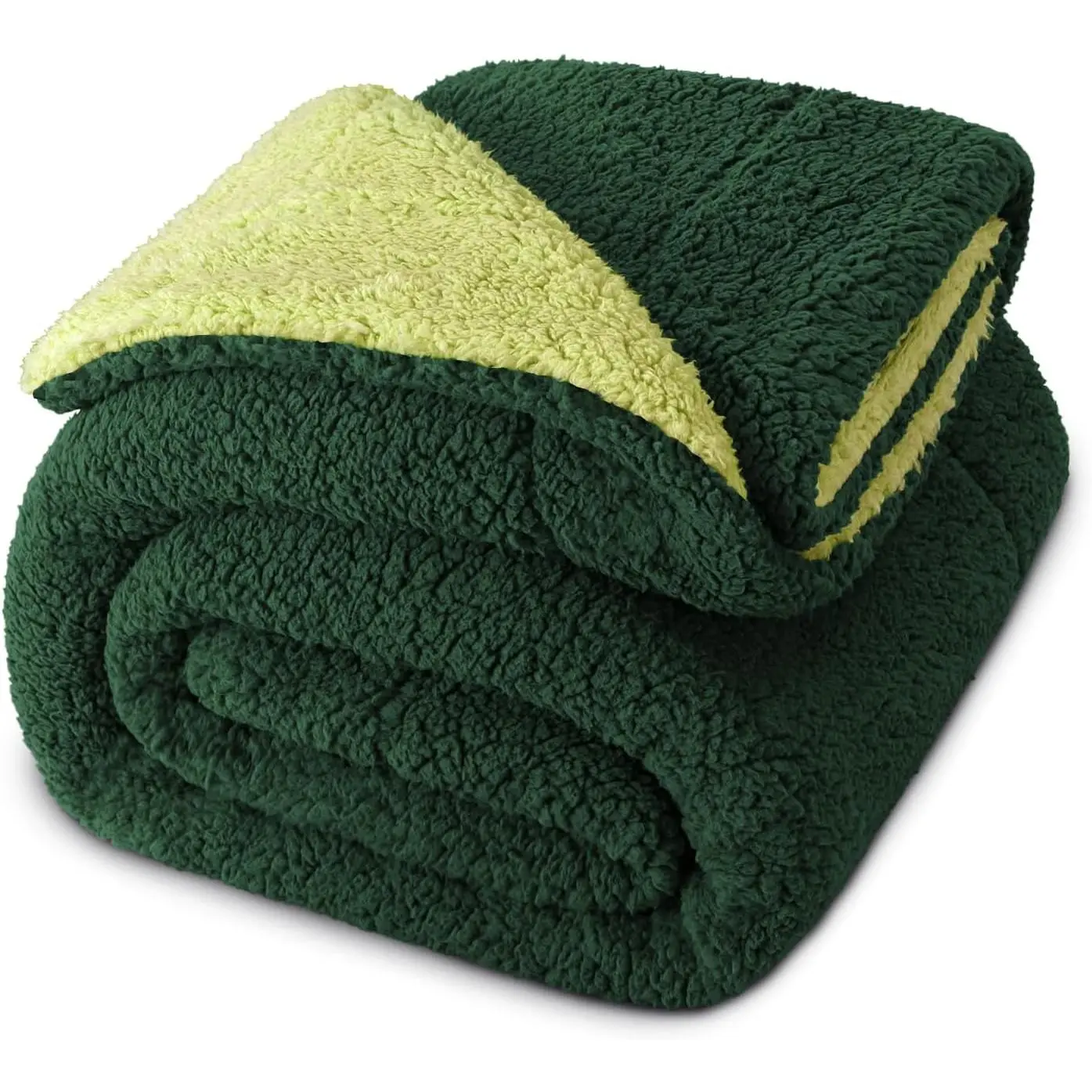 King Size Sherpa Plush Material Blanket - 90x104 in, Thick Warm Fluffy, Lightweight, Winter Use, Forest/Light Green Bedding Throw