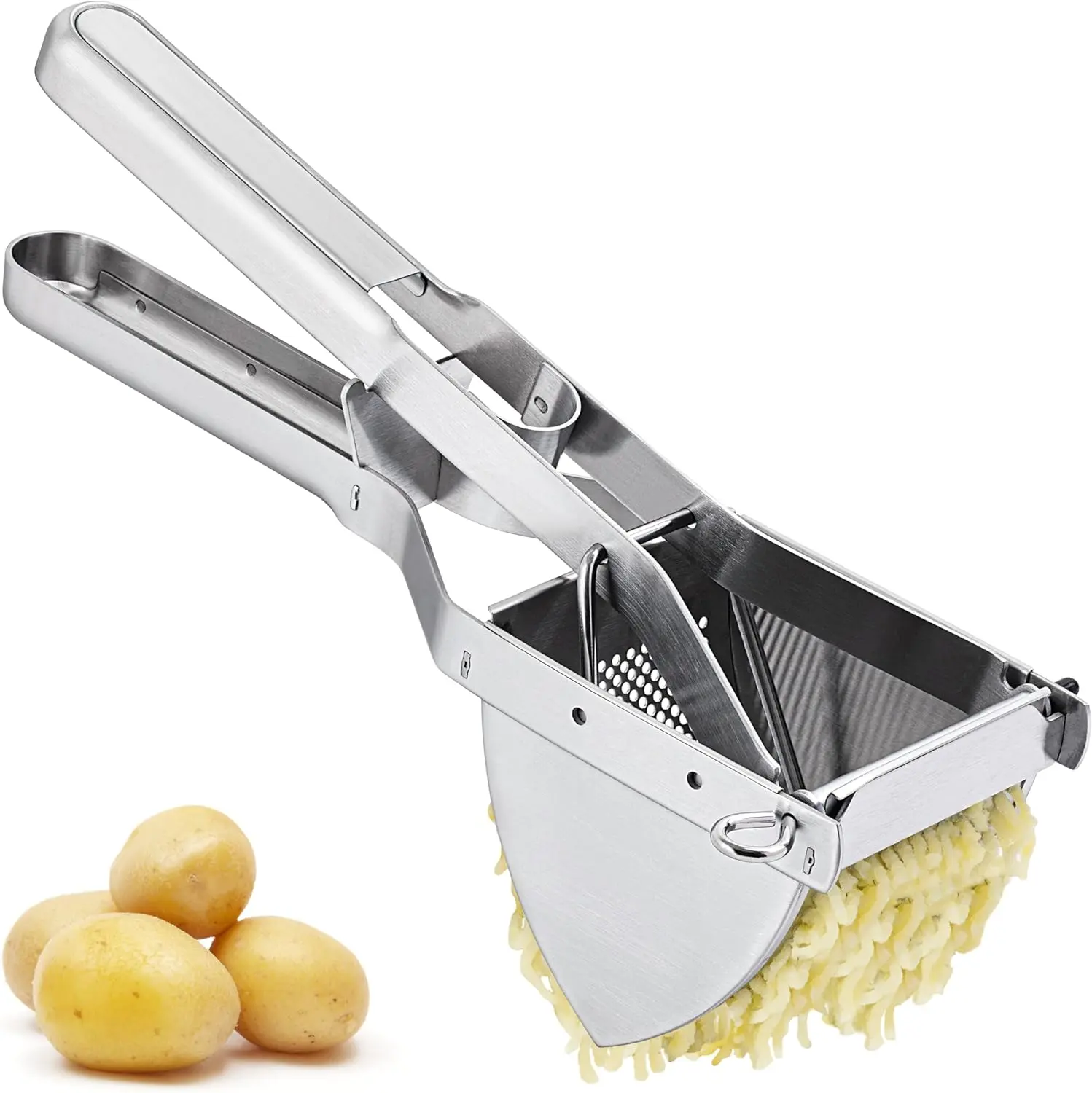 Stainless Steel Potato Ricer and Masher, Heavy Duty Commercial Food Masher, Ergonomic Comfort Grip, Extra Large Capacity, Dishwasher Safe (Silver)