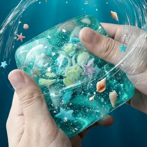 Stress Ice Cube Fidget Toy with Blue Ocean Shells Inside,Stress Balls Cube,  Soft Slow Rise Stress Relief Sensory Toys for Adults Teenage Classroom Prizes fidget,Children's Day gift,adult fidget toy