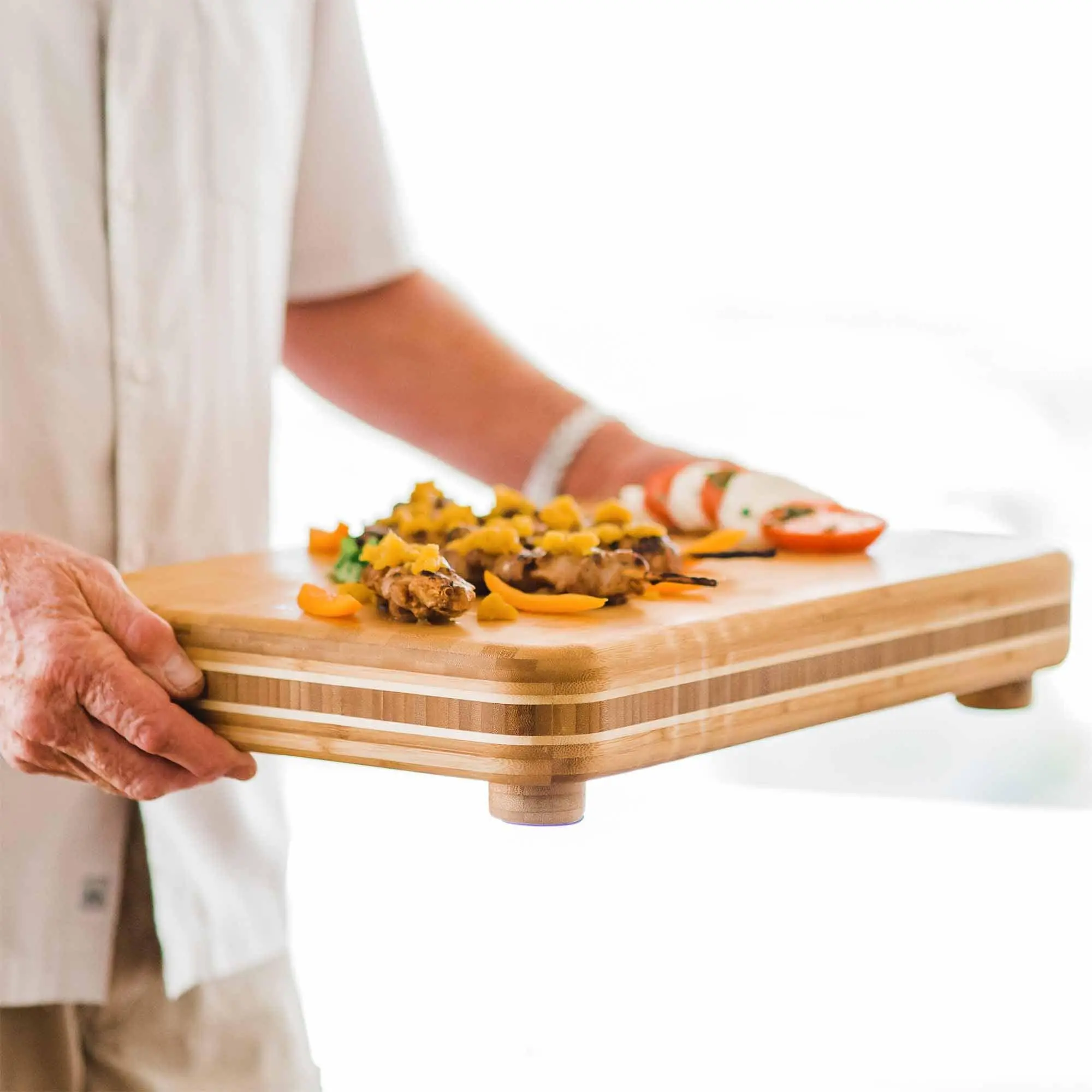 Big Easy Bamboo Chopping Block 19" x 13-1/2" — Durable Lightweight Kitchen Board with Hollow Cavity, Non-Skid Feet Stylish Edge Inlay for Knives & Charcuterie