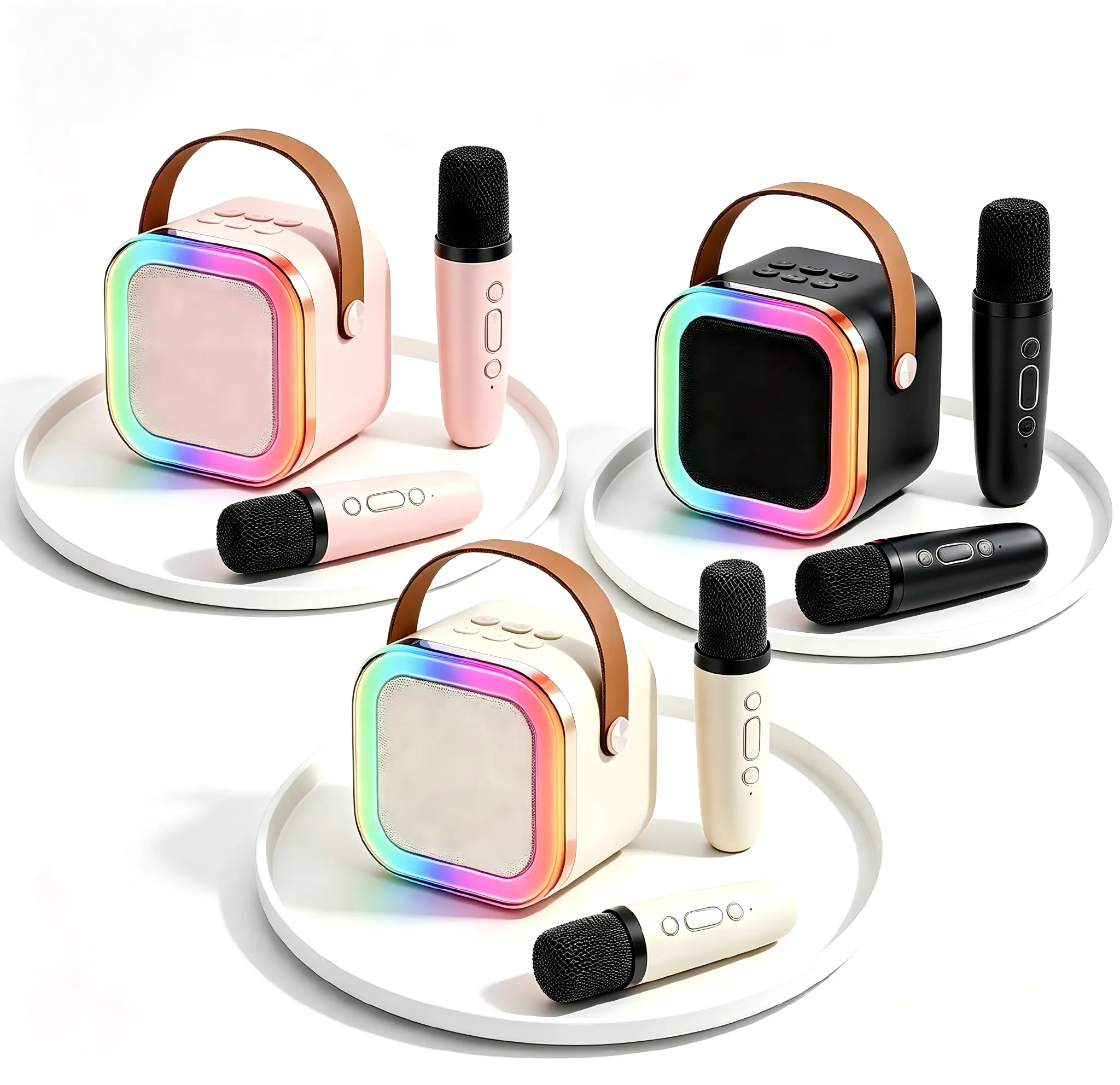 Mini Bluetooth Speaker Karaoke Machine with 2 Wireless Microphones, 3D Sound Clarity Sound System, Portable Kids Toy, Birthday Gift for 4-12 Year Old Girls & Family Gatherings Audio Ktv Christmas