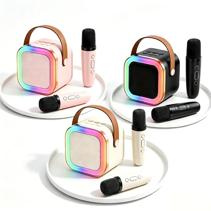 Mini Bluetooth Speaker Karaoke Machine with 2 Wireless Microphones, 3D Sound Clarity Sound System, Portable Kids Toy, Birthday Gift for 4-12 Year Old Girls & Family Gatherings Audio Ktv Christmas