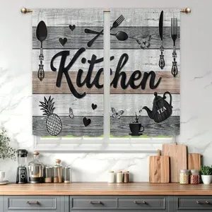 2pc 28x40in Black And White Kitchen Curtains Fork Spoon Short Curtains Rustic Farmhouse Country Small Curtains Window Treatment Set For Kitchen Living Bedroom Room Decor