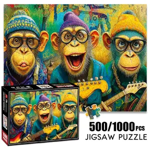 1pc 1000 piece adult puzzle 70x50cm Three Hip - style Monkeys with Guitars500 pieces of paper jigsaw puzzle, suitable for adults and families, large-scale DIY puzzle interactive toy games, birthda