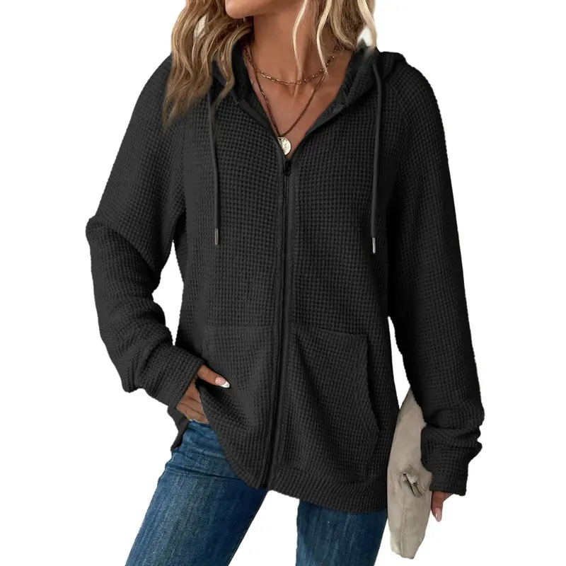 Dokotoo Women's Full Zip Up Hoodies Waffle Knit Long Sleeve Drawstring Casual Sweatshirt Hooded Tops Dokotoo Women's Full Zip Up Hoodies Waffle Knit Long Sleeve Drawstring Casual Sweatshirt Hooded Tops
