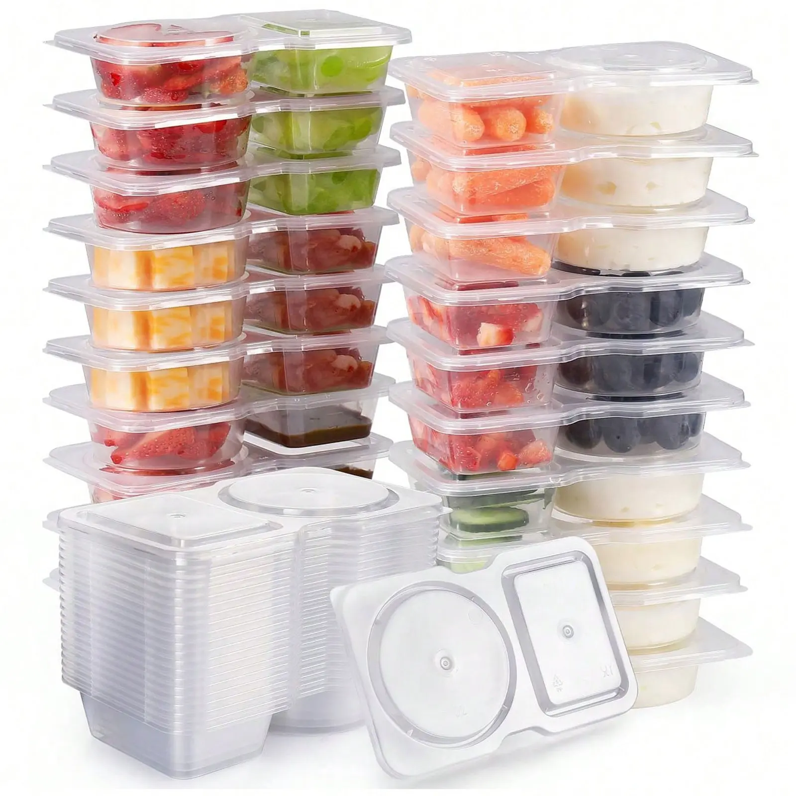 Reusable Snack Box Set of 5/10/20/40, Reusable Lid Design, Dual Compartment Organizer, Sealable Container, Multipurpose Food Organizer, Portable for Outdoor Camping & Kitchen Use, Kitchen Plastic Containers, Stackable Lunch Container, Snack Containers