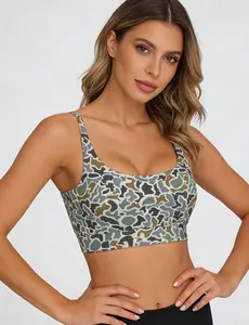 Camo Sports Bra, Camo Crop Top, Women's Camo Sports Bra, Elastic Comfort Summer Sports Top Gymswear Yoga Activewear
