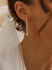 Pearl Diamond Dangle Earrings, Bridal Pearl Teardrop Earrings, Minimalist Pearl Earrings, Elegant Wedding Earrings, Bridesmaid Gift