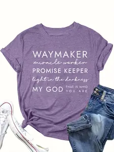 【Plus Size】 Fitted Letter Print Round Neck Tee, Casual Short Sleeve Crew Neck T-shirt for Summer, Women's Clothing for Daily Wear