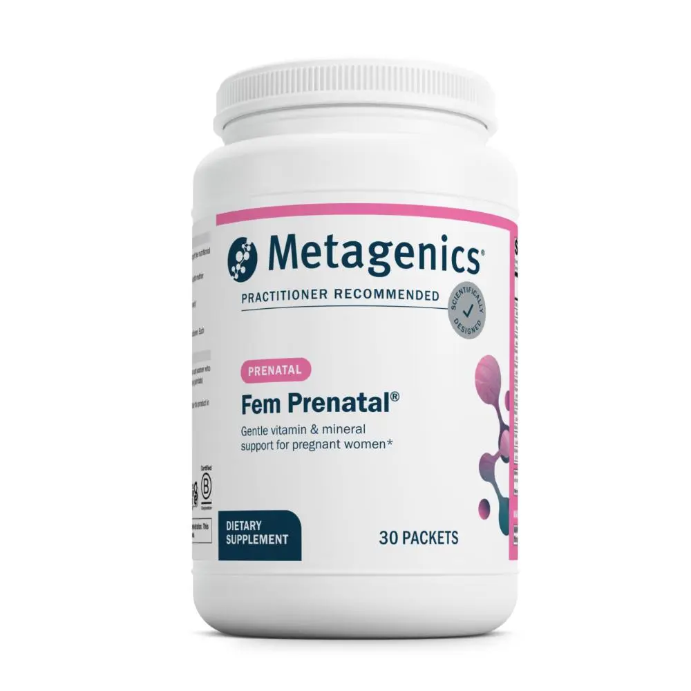 Metagenics Fem Prenatal - Prenatal Vitamin & Mineral Packs with Folate, Choline, Iron & Biotin - Supports Fetal & Brain Development - Non-GMO, Gluten-Free, Dairy-Free - cGMP Certified - 30 Packets