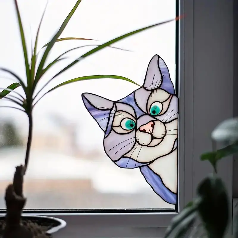 Cute Cat Pattern Glass Window Decoration Sticker, 1 Count Self-adhesive Decorative Wall Decal, Waterproof & Moisture-proof Decorative Film for Glass T
