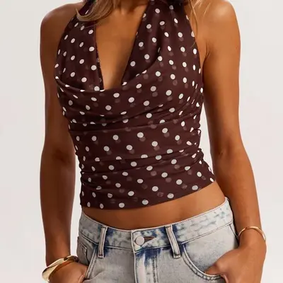 Brown Polka Dot Top TikTok Shop
