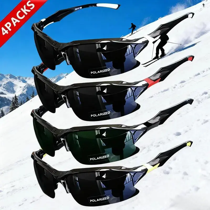 4 Packs Rimless Polarized Sports Sunglasses Unisex Windproof UV Protection Outdoor Shades, Lightweight Anti-Glare Eyewear for Baseball, Running, Fishing, Golf, Driving, Travel Daily Outdoor Activities