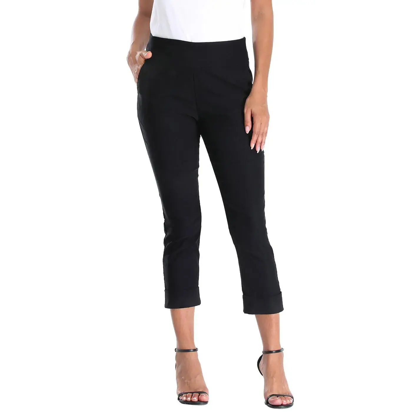 Womens Pull-On Capri Pants with Pockets – Dressy Casual Stretch Trouser Straight Leg