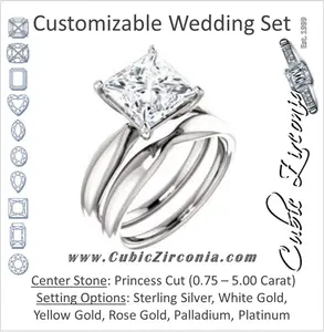 CZ Wedding Set, featuring The Nyah engagement ring (Customizable Princess Cut Solitaire with Tapered Bevel Band)