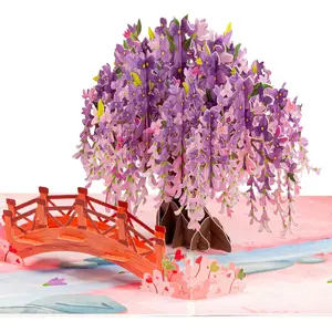 3D Wisteria Tree Pop Up Mothers Day Card, Gift for Mothers Day, Birthday, Wedding, Anniversary, Valentine's Day, All Occasion - Handcrafted, 100% Recycled and Eco-Friendly, 8" x 6" Cover - Includes Envelope and Note Tag