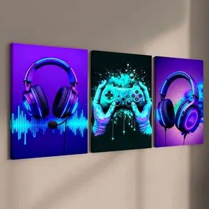 3 count wooden frame canvas, Graffiti game console poster, cool game room decoration, stylish living room decoration, Modern family poster, exquisite corridor wall art, Modern Home Decor, HD, waterproof, Wall Art Painting