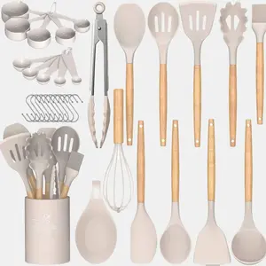 "33-Piece Aesthetic Utensil Set 🍴 Khaki & Wood for the Ultimate Kitchen Glow-Up!" No brand