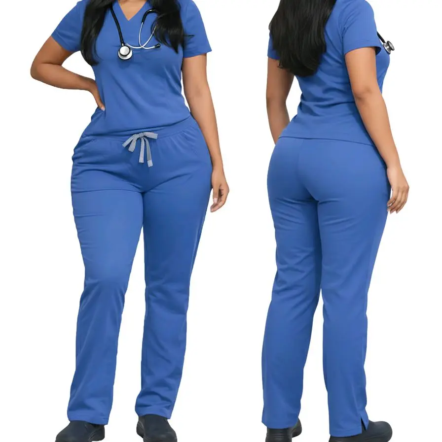 Women's Heart Align Royal Blue Scrub Set - Tall-Friendly, 4-Way Stretch Medical Scrubs Uniforms Workwear Womenswear Clothes