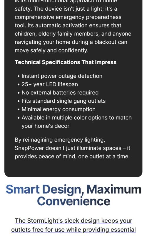 StormLight - Socket Cover with built in battery backup night light.