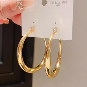Metallic zircon round earrings, simple geometric design, elegant and high-end feel, ear accessory aE50134-EH