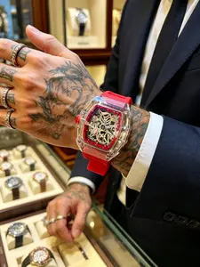Business Transparent Barrel Men's Watch, Quartz Watch, Rubber Strap, Sharp Lines, Bold Design, Unique Style, Gift Box, Elegant Present Watch