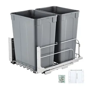 VEVOR Pull-Out Trash Can, 35 QT x2 Double Under Mount Kitchen Waste Container, Heavy Duty Garbage Recycling Bin with Door Kit and Soft Close Slide, for Kitchen Cabinet, Sink, Under Counter (Grey)