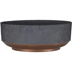 8 Inch Round Plastic Succulent Capri Bowl – Faux Concrete with Copper Band, 8"x8"x3" Decorative Planter for Modern Indoor Plants