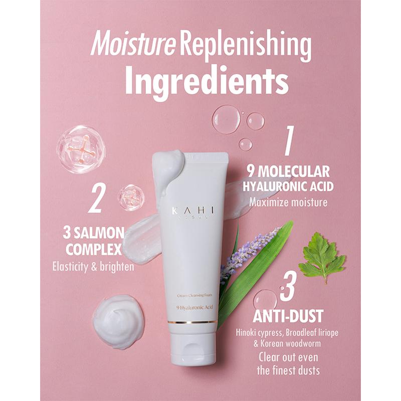 KAHI Cream Foaming Cleanser Facial Wash - Hydrating Cream to Foam Cleanser for Oily & Combination Skin - Gentle Foaming Wash w/ Collagen (2.70 fl oz)