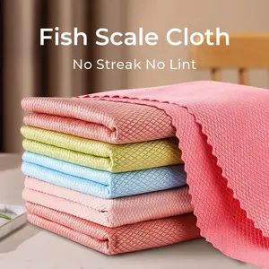 10 Counts Microfiber Reusable Cleaning Rags,Fish Scale Streak-Free & Lint-Free Magic Cleaning Cloth for Glass Mirror Window Car Durable Miracle Polishing Towels Shiny Wipes