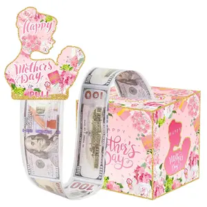 Mother's Day Cash Draw Box & Gold Surprise Money Gift Box with 50 Transparent Bags, Designed for Moms, Fun Way to Give Cash Gifts