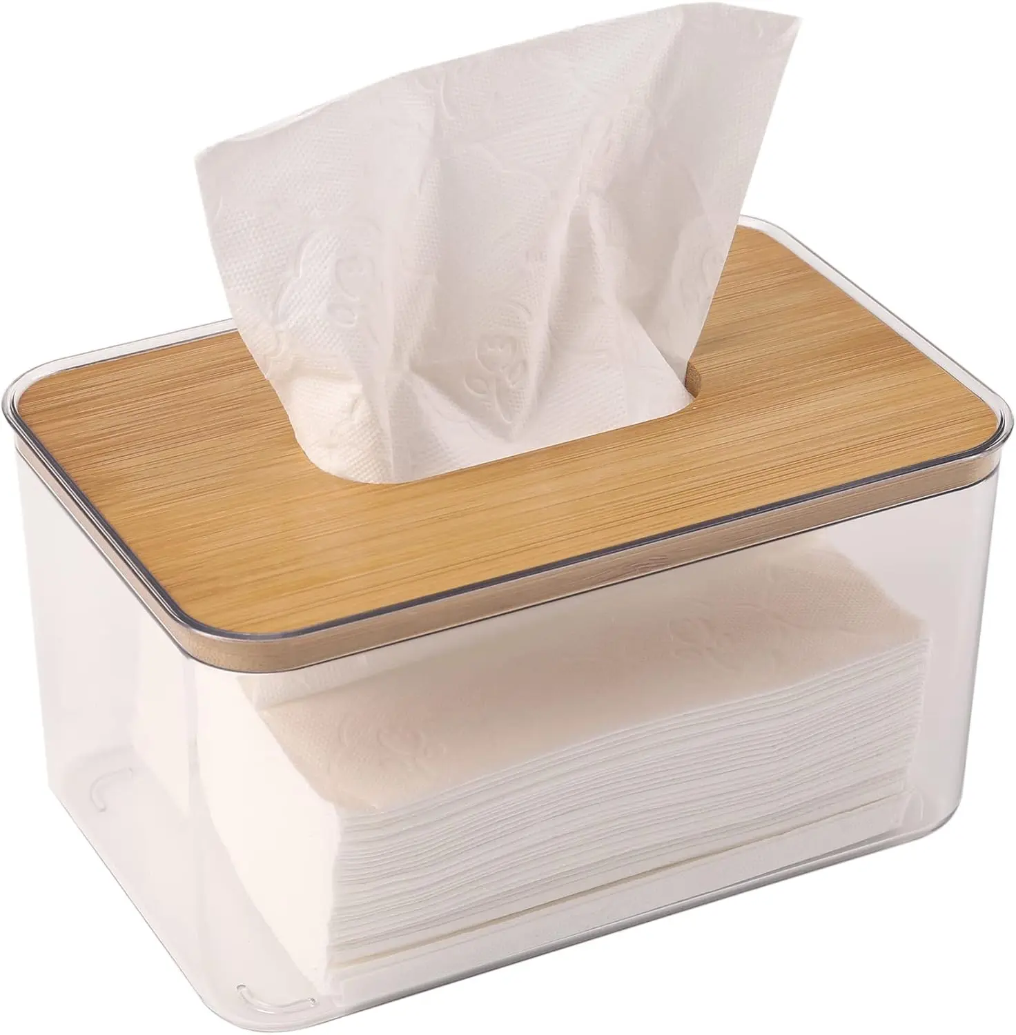 Transparent Acrylic Tissue Box & Plastic Dryer Sheet Dispenser - 7x4.7x3.8" Rectangular Holder with Cover for Laundry Room, Table, Toilet