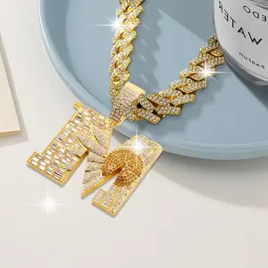 Hip Hop Alphabet M Cuban Necklace Personalized Initial Themed Iced Out Charm Streetwear Accessory Versatile Unisex Jewelry for Men and Women