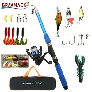 Fishing Pole Set Full Kits With Telescopic Fishing Rod And Spinning Reel Combo Baits Hooks Travel Pole Set