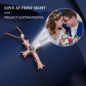 New Cross Full Diamond Pendant Projection Necklace Custom Photo Projection Birthday Gift for Mom Valentine's Day ,custom gift Christmas Gift Lucky Gift for Loved Ones Jesus Necklace