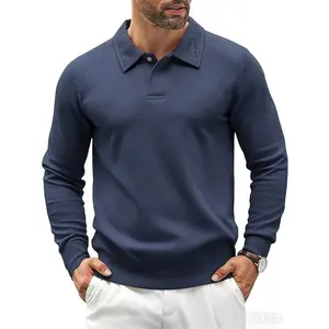 Men‘s Long Sleeve Polo Shirt Solid Color Casual Pullover Lightweight Breathable Comfort Fit Smart Casual Streetwear Everyday Fashion Collared Top for Men