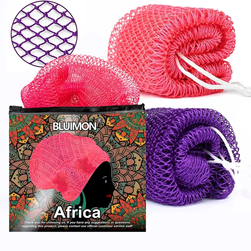 Authentic African Exfoliating Nylon Bath Sponge - Ethically Sourced from Nigeria, 45-in Foldable Body Scrubber for Glowing Skin, Daily Bathing Accessory