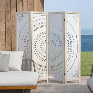 COSTWAY - 66 Inch Boho 4-Panel Room Divider Privacy Screen with Carved Pattern