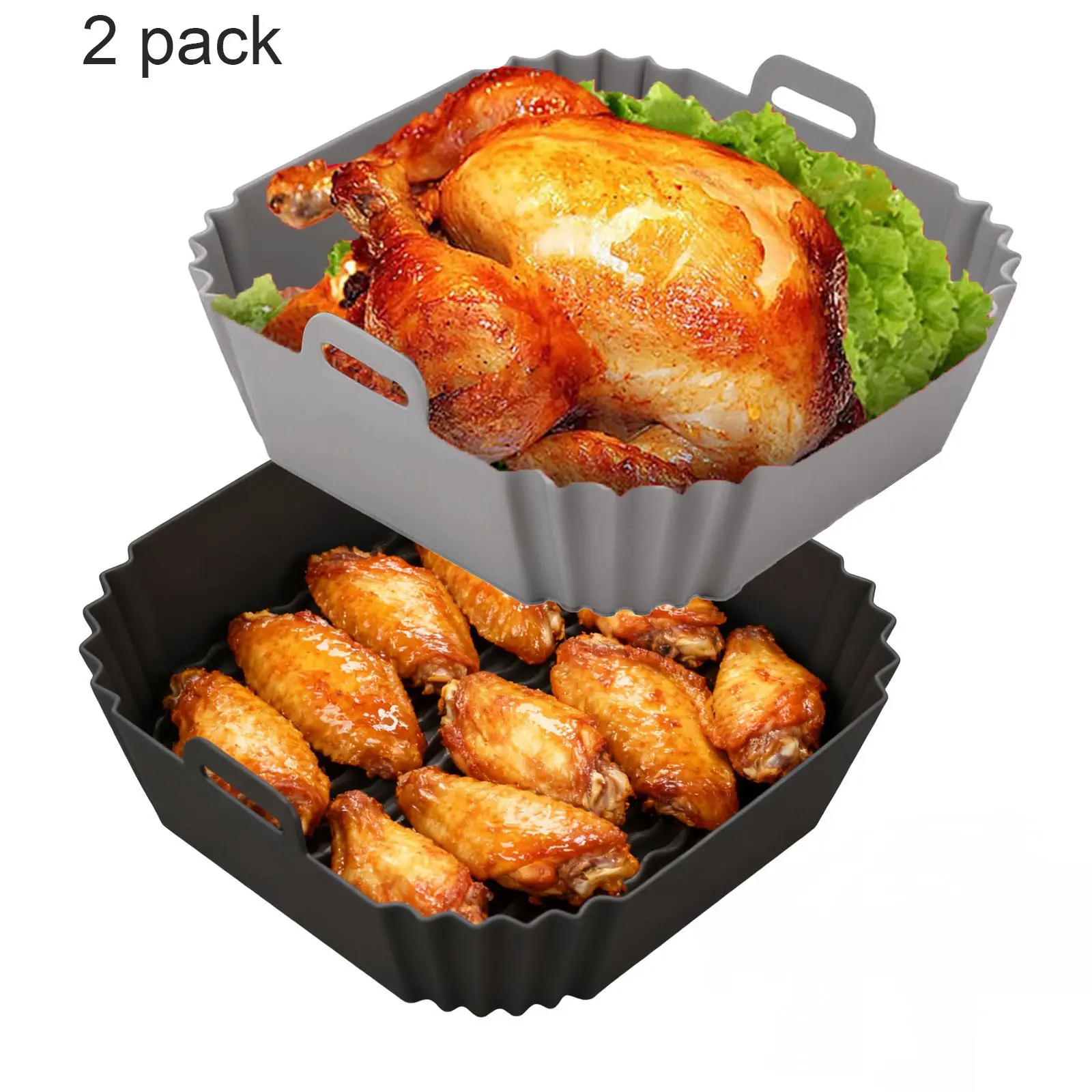 2 Pack Square Silicone Air Fryer Liners , Compatible with Ninja AF141 181, 8.5 Inch Air Fryer Liners for COSORI 5-6.5 QT, Reusable Silicone Basket, Air Fryer Accessories, Air Fryer Sheets Kitchen