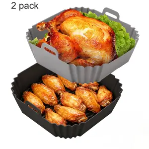 2 Pack Square Silicone Air Fryer Liners , Compatible with Ninja AF141 181, 8.5 Inch Air Fryer Liners for COSORI 5-6.5 QT, Reusable Silicone Basket, Air Fryer Accessories