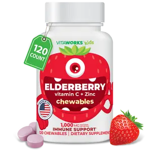 VitaWorks Kids Elderberry Vitamin C and Zinc Chewable Tablets, 120 count
