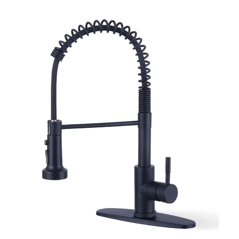 Black Stainless Steel Single-Handle Kitchen Faucet - 1.8 GPM High Pressure Multi-Function Front Mount Tap with Pull-Out Sprayer, Ceramic Cartridge, Flexible Extension Tube, 10'' Deck Plate for 1 or 3 Holes, Easy to Install, Easy To Install Kitchen Taps