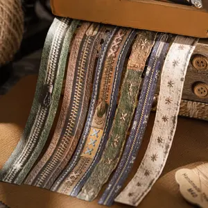 30 Sheets/bag Sticker Pack, Cowhide Paper Material, Textile Aesthetic Series Long Strip Stickers, Hand Account Stationery Bottle Decorations