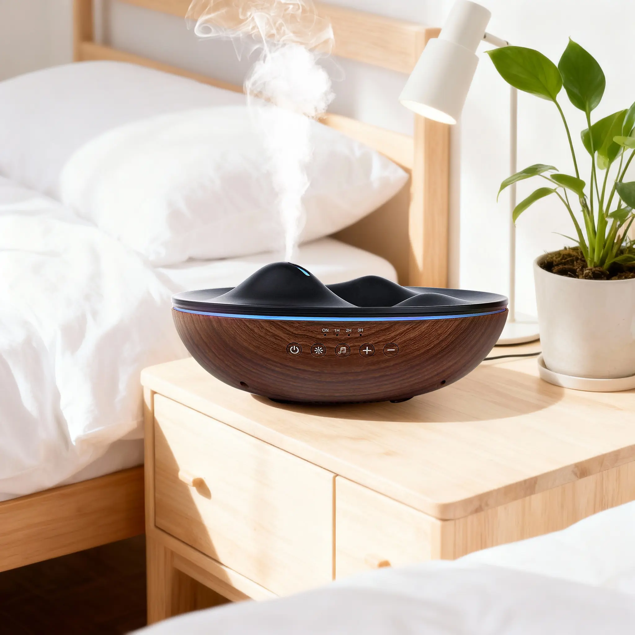500ml Oil Diffuser Humidifier - Zen Design Luxury Home Accessory with Bluetooth Speaker, 7-Color LED Lights, Nightlight, Luminous Feature, Constant Humidity, Air Purifier, Sleep Aid, 8 Ambiance Sounds, Effortless Coverage, Free Tea Tree Essential Oil Set