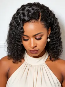 4x4 Lace Front Deep Wave Bob Wig Human Hair 12 Inch Glueless Short Bob Wigs Ready To Wear