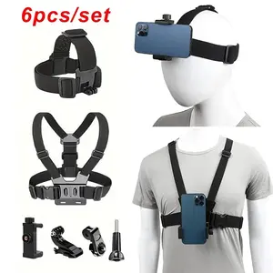 6 in1 Action Camera Kit Mobile Phone Head Strap Chest Strap Mount Adjustable for GoPro13 12 9Phone Enhanced Stability Versatility Photography Sports Camera Accessories