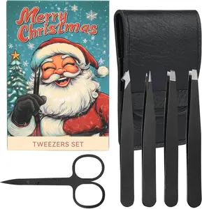 5-Pack Stainless Steel Tweezers Set for Women with Curved Scissors, Great Precision for Facial Hair Removal and Splinter Removal, Stocking Stuffer